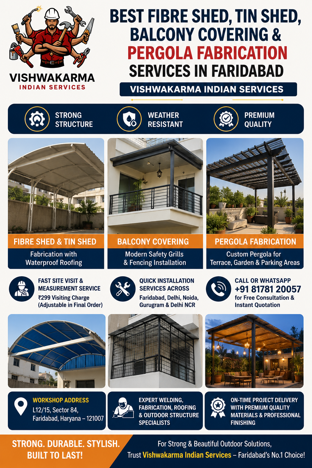 Premium Fibre Shed, Tin Shed Work & Balcony Covering in Faridabad
